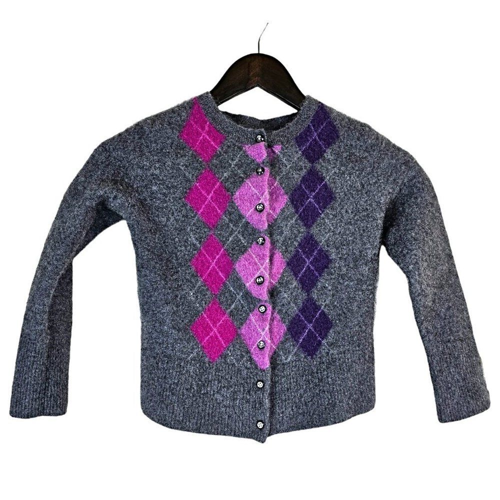 APT 9 Girls Gray, Pink, Purple Argyl Cardigan Sweater 100% cashmere size XL